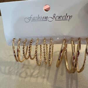 Fashion Jewelry Gold Textured Hoop 6 Earrings set